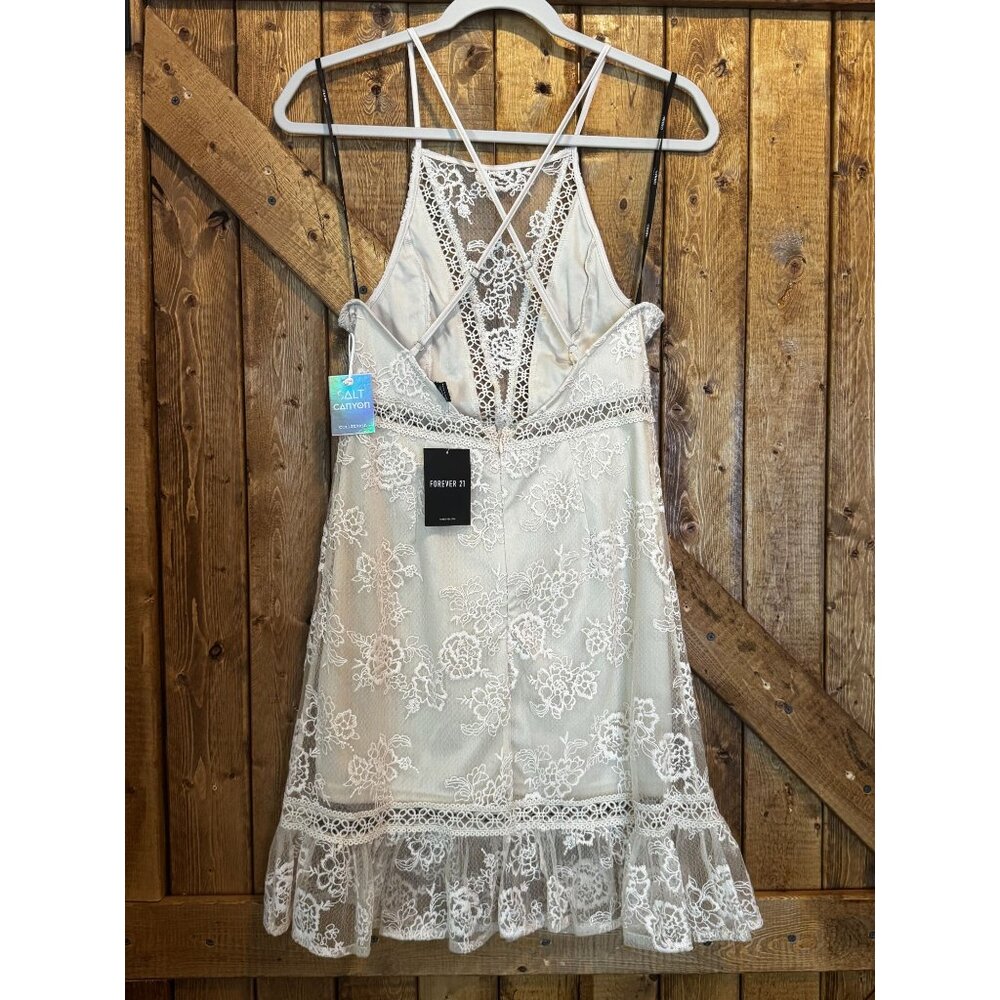 NWT Forever 21 nude Lace Dress M Salt Canyon formal boho short open front - Picture 4 of 6